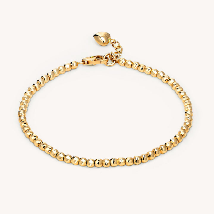 Beaded Bracelet with Diamond Cut Shape in 14K Gold - 3mm (Optional Heart Charm)
