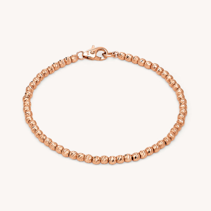 Beaded Bracelet with Rain Cut Shape in 14K Gold - 3mm (Optional Heart Charm)