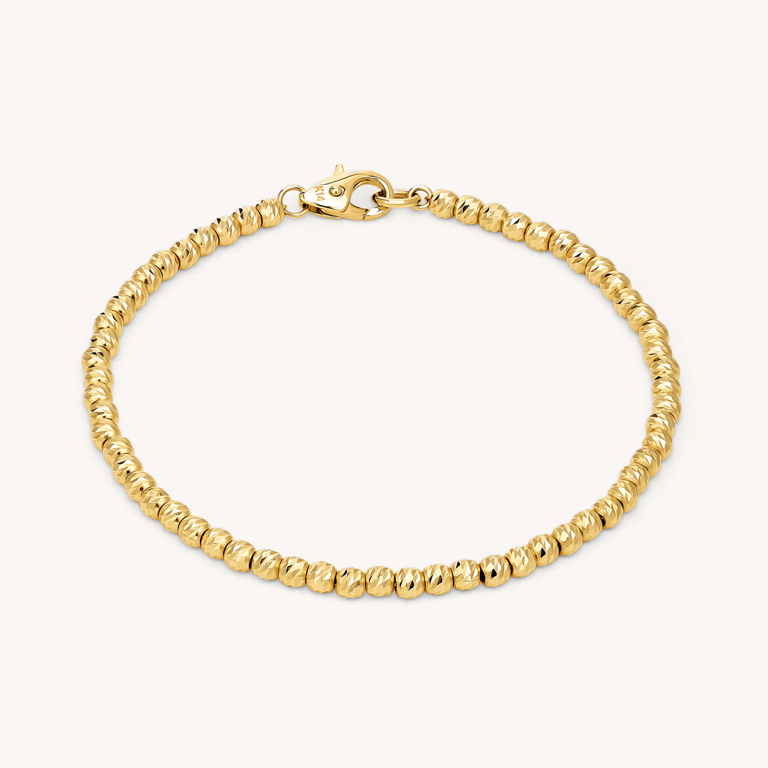 Beaded Bracelet with Rain Cut Shape in 14K Gold - 3mm (Optional Heart Charm)