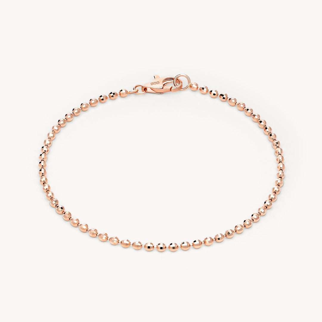 Beaded Bracelet with Diamond Cut / Disco Ball Shape 14K Gold Bracelet (1.5mm - 2mm)
