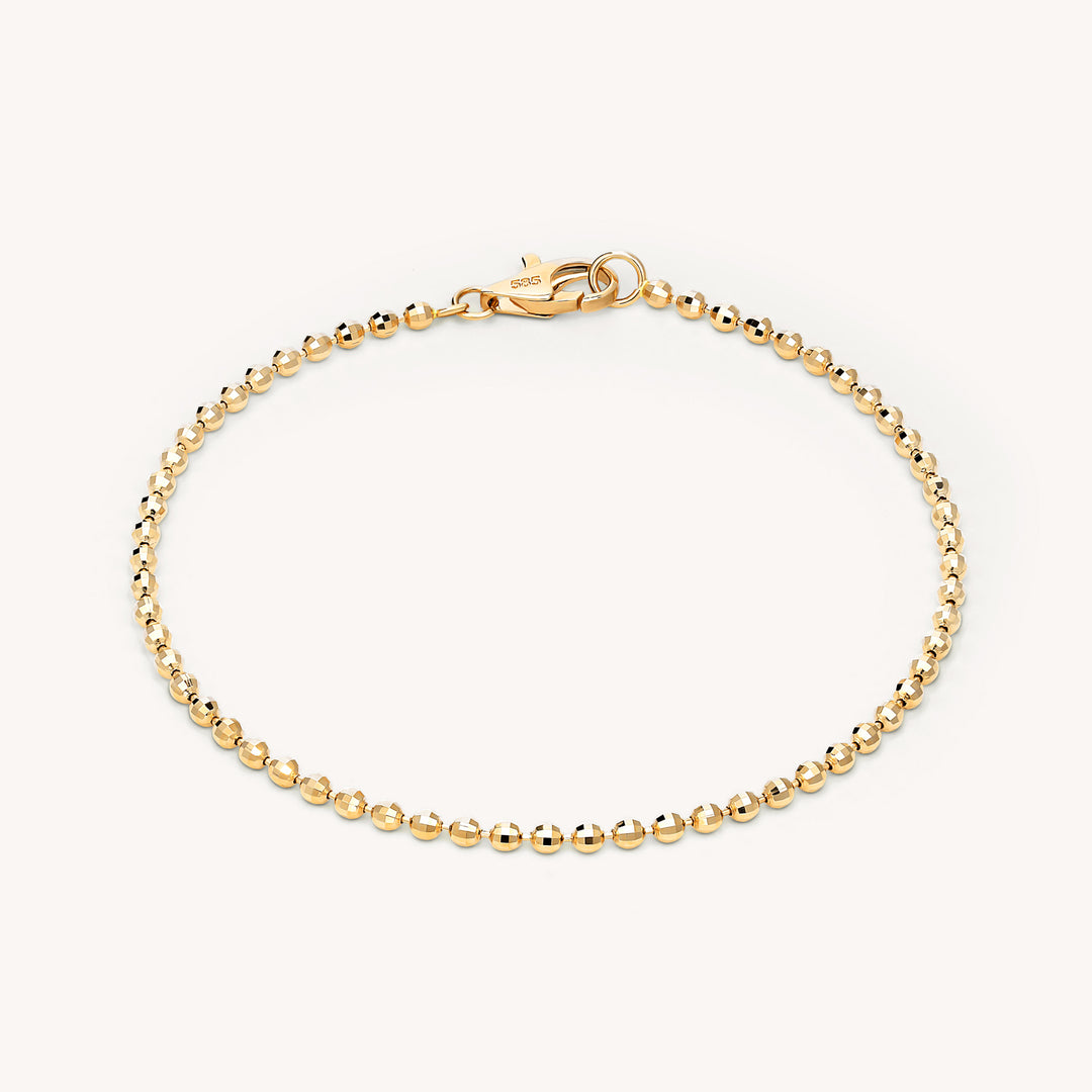 Beaded Bracelet with Diamond Cut / Disco Ball Shape 14K Gold Bracelet (1.5mm - 2mm)