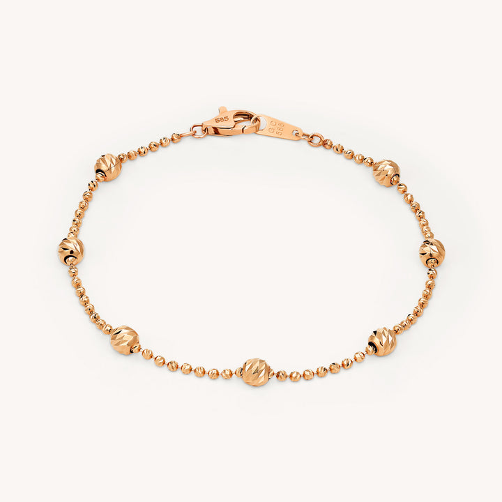 Beads by the Yard Rain Cut Beaded 14K Solid Gold Chain Bracelet
