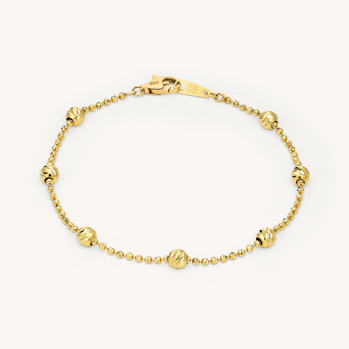 Beads by the Yard Rain Cut Beaded 14K Solid Gold Chain Bracelet