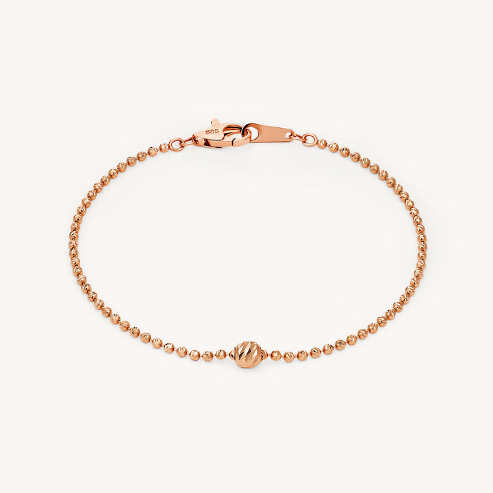 Rain-Cut Bead Bracelet with Elegant Centerpiece Sphere in 14K Gold