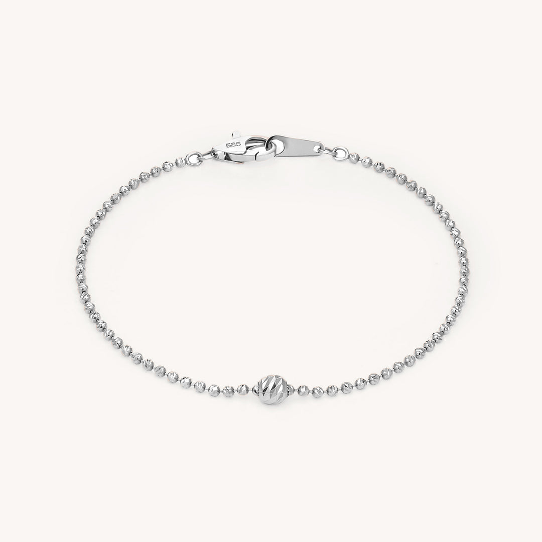 Rain-Cut Bead Bracelet with Elegant Centerpiece Sphere in 14K Gold