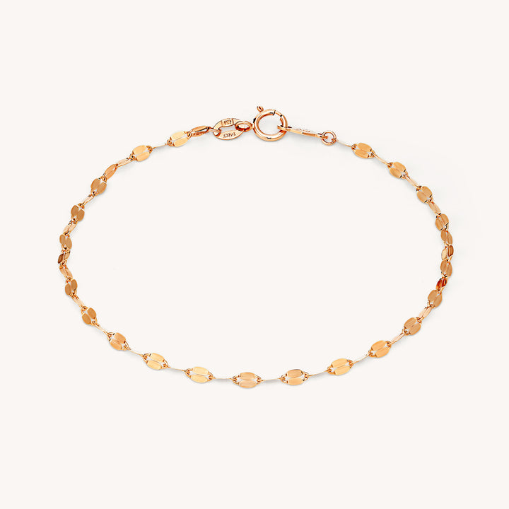 Glitter Sequin Sparkle Flat Link Chain 14K Gold Bracelet