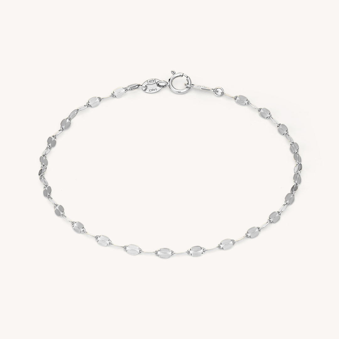 Glitter Sequin Sparkle Flat Link Chain 14K Gold Bracelet