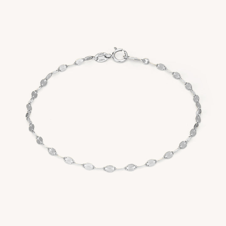 Glitter Sequin Sparkle Flat Link Chain 14K Gold Bracelet