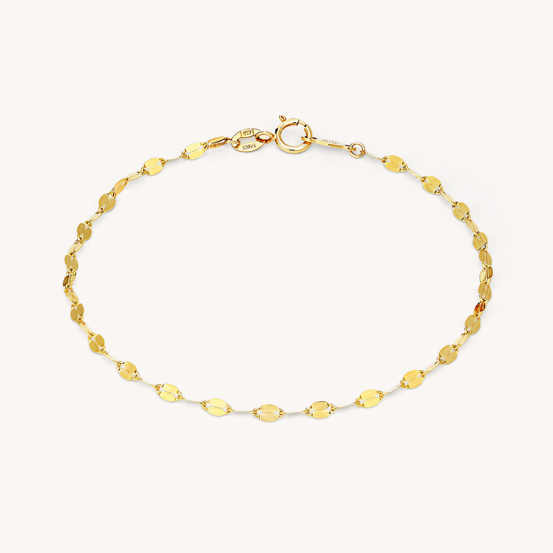 Glitter Sequin Sparkle Flat Link Chain 14K Gold Bracelet