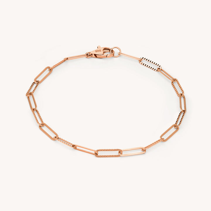 Mini Glitter Paper Clip Bracelet – 14K Solid Gold Dainty Adjustable Chain (9mm Links)