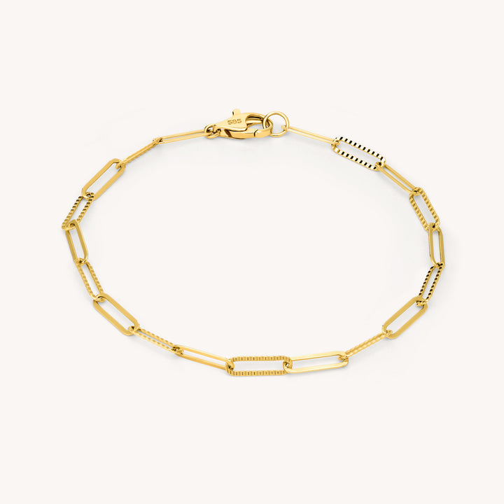 Mini Glitter Paper Clip Bracelet – 14K Solid Gold Dainty Adjustable Chain (9mm Links)