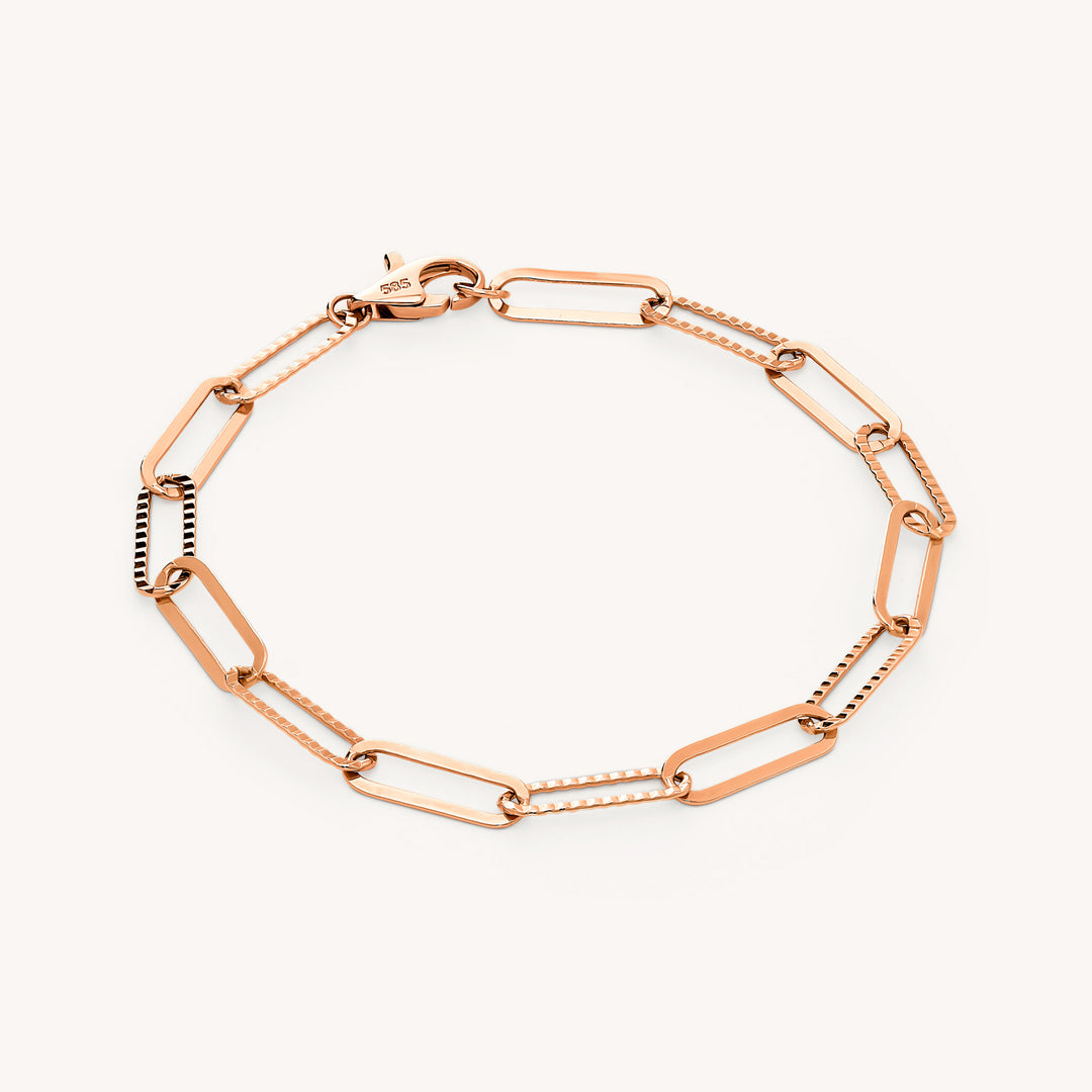 Mini Glitter Paper Clip Bracelet – 14K Solid Gold Dainty Adjustable Chain (12mm Links)