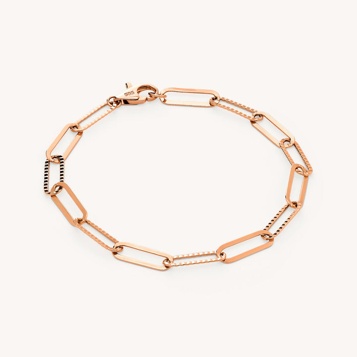 Mini Glitter Paper Clip Bracelet – 14K Solid Gold Dainty Adjustable Chain (12mm Links)