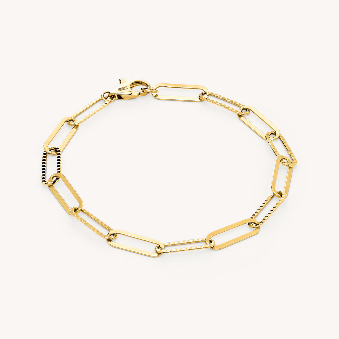 Mini Glitter Paper Clip Bracelet – 14K Solid Gold Dainty Adjustable Chain (12mm Links)