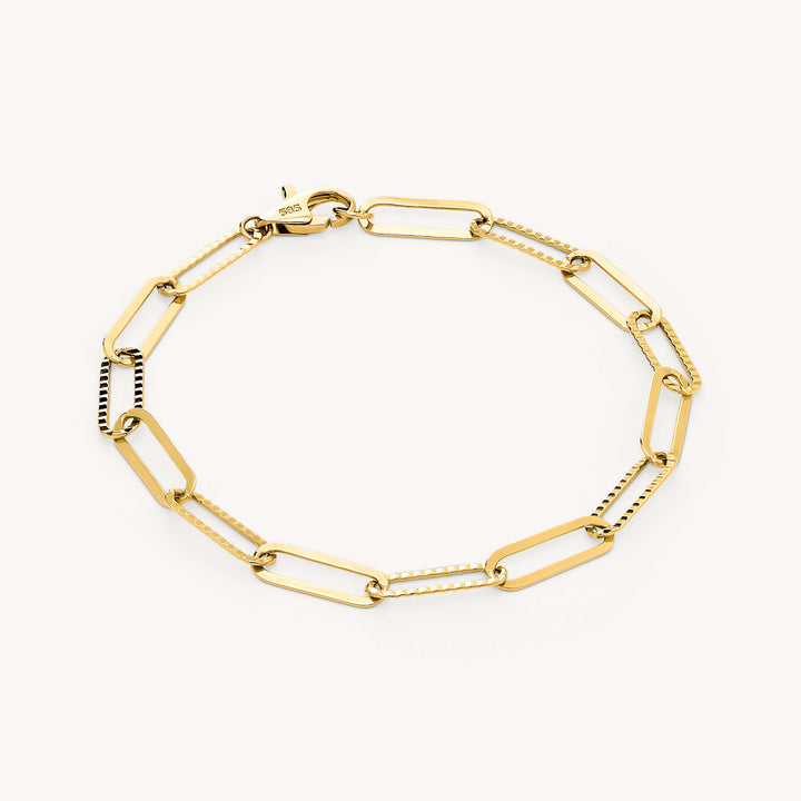 Mini Glitter Paper Clip Bracelet – 14K Solid Gold Dainty Adjustable Chain (12mm Links)