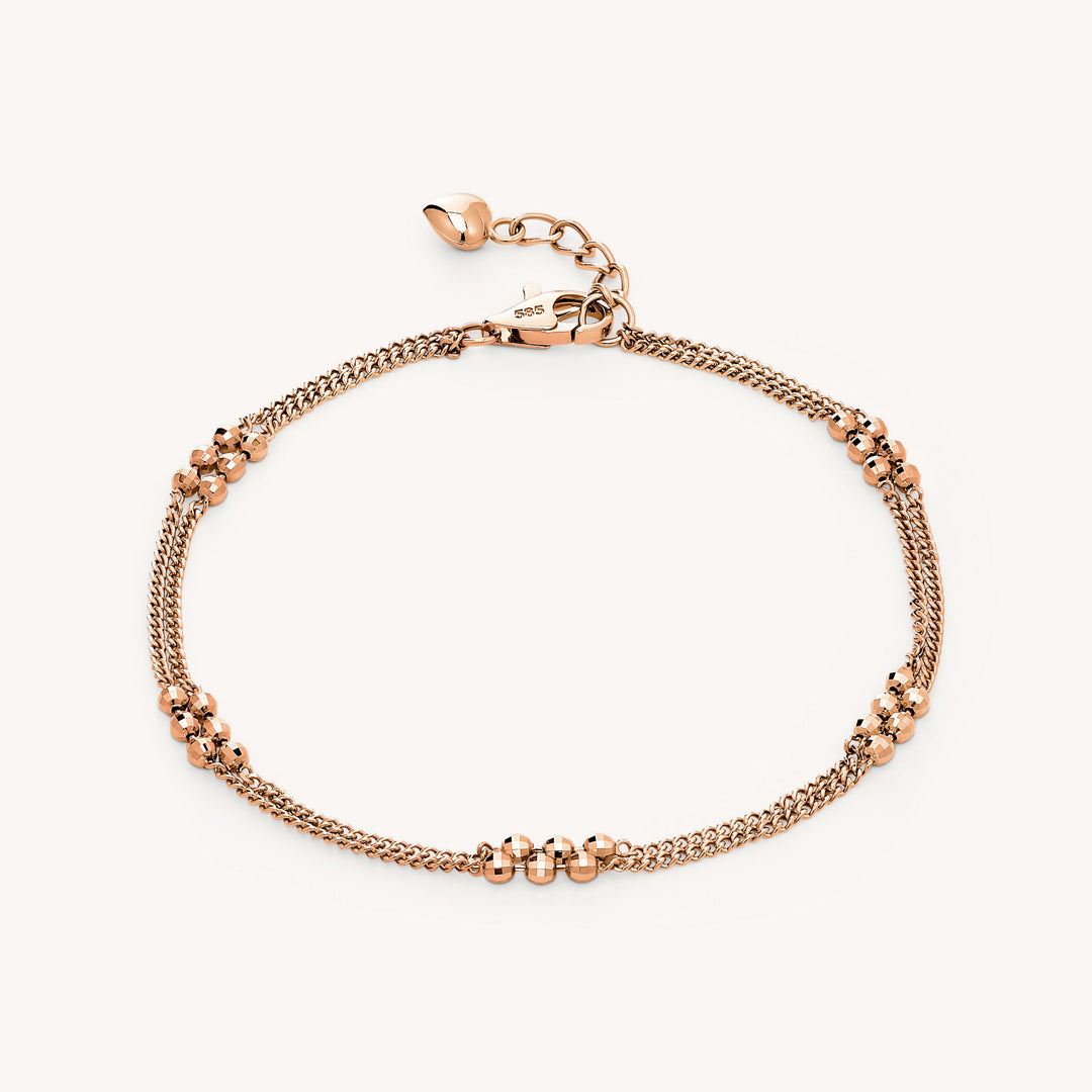 Double Chain Bracelet - Triple Textured Bead Accents (Optional Heart Charm)