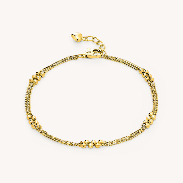 Double Chain Bracelet - Triple Textured Bead Accents (Optional Heart Charm)