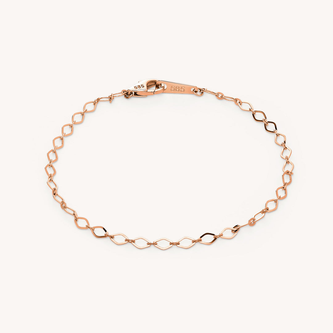 Diamond Shape Flat Link Chain 14K Gold Glitter Bracelet