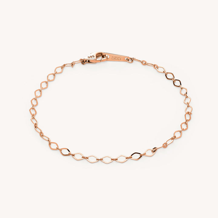 Diamond Shape Flat Link Chain 14K Gold Glitter Bracelet