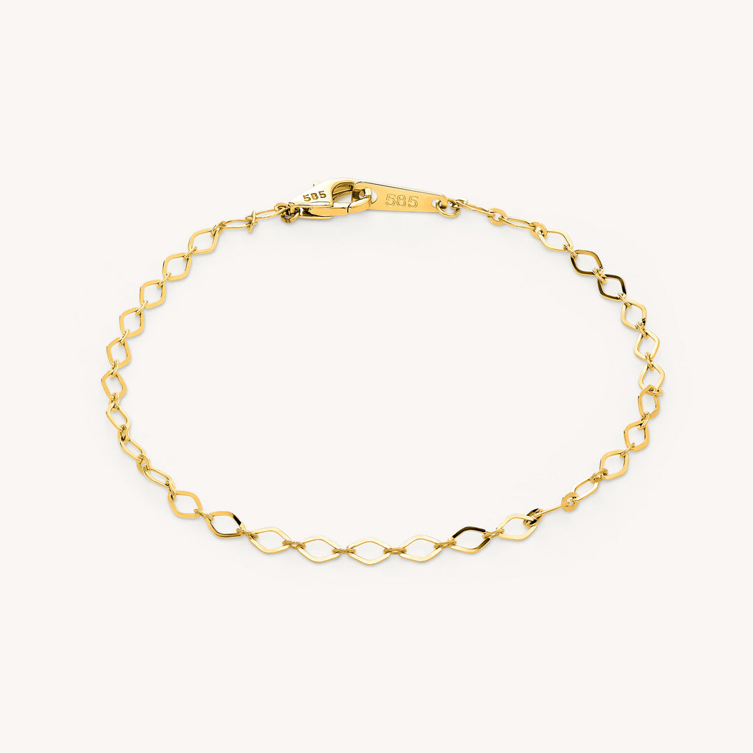 Diamond Shape Flat Link Chain 14K Gold Glitter Bracelet