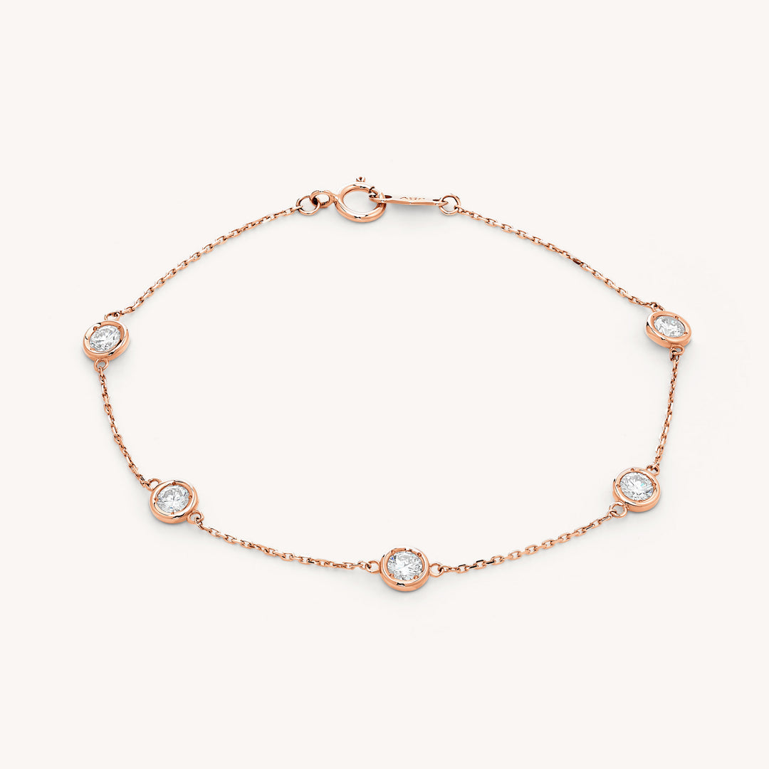 Five Diamond Station 14K Gold Bracelet – Lab Grown 5 Diamond Bezel Bracelet