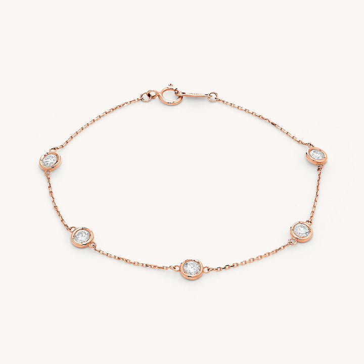 Five Diamond Station 14K Gold Bracelet – Lab Grown 5 Diamond Bezel Bracelet