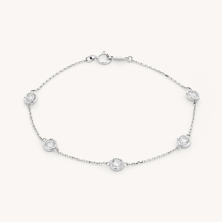 Five Diamond Station 14K Gold Bracelet – Lab Grown 5 Diamond Bezel Bracelet