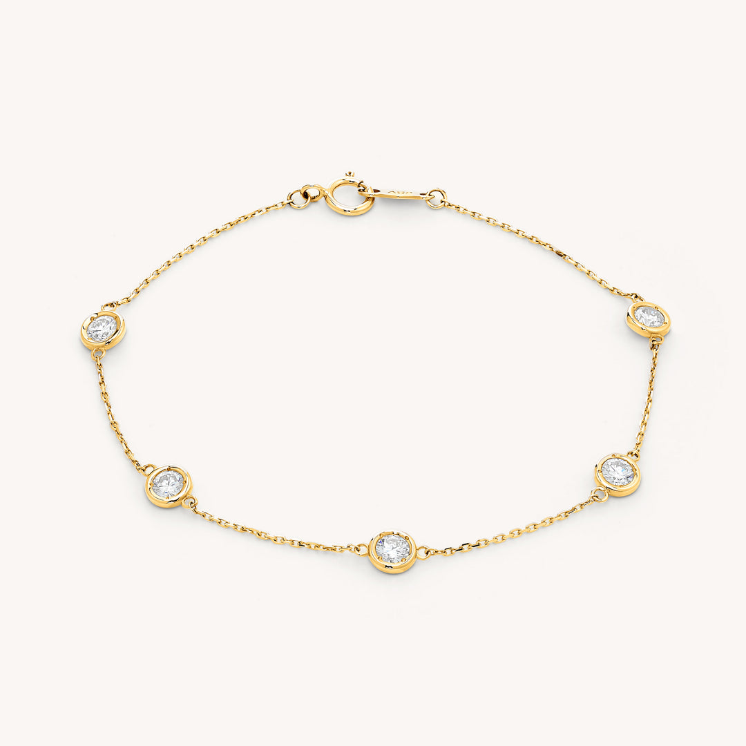 Five Diamond Station 14K Gold Bracelet – Lab Grown 5 Diamond Bezel Bracelet