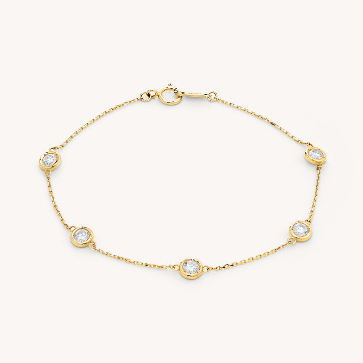 Five Diamond Station 14K Gold Bracelet – Lab Grown 5 Diamond Bezel Bracelet