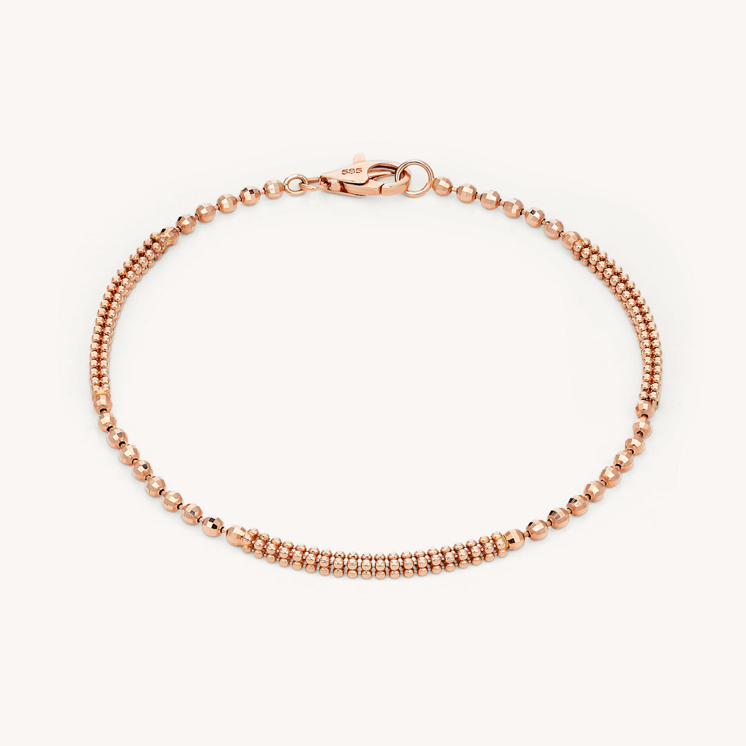 Alternate Style Beads Chain–Textured 14K Beaded Bracelet with Fine Detailing