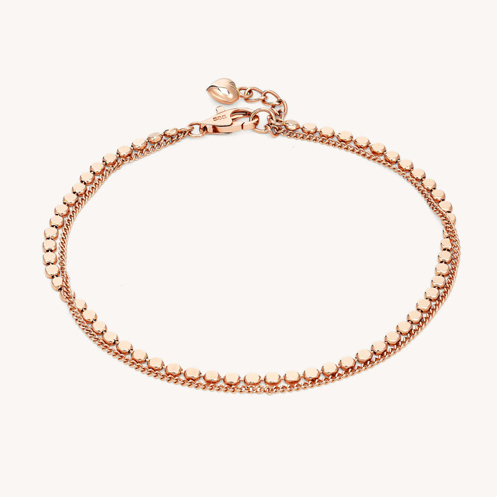 Flat Beads & Chain Double 14K Solid Gold Bracelet