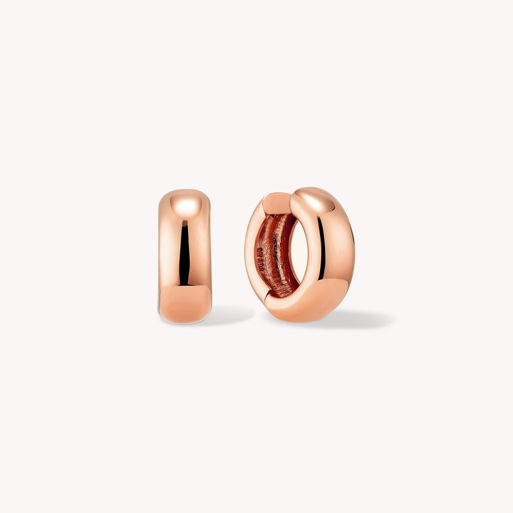 Domed Huggie Thick Chunky Hoop Earrings in 14K Solid Gold Small
