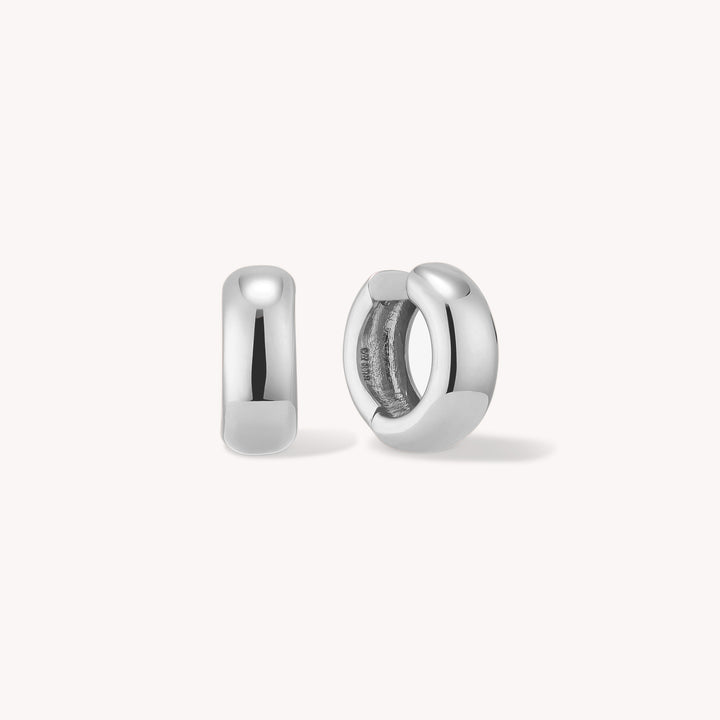Domed Huggie Thick Chunky Hoop Earrings in 14K Solid Gold Small