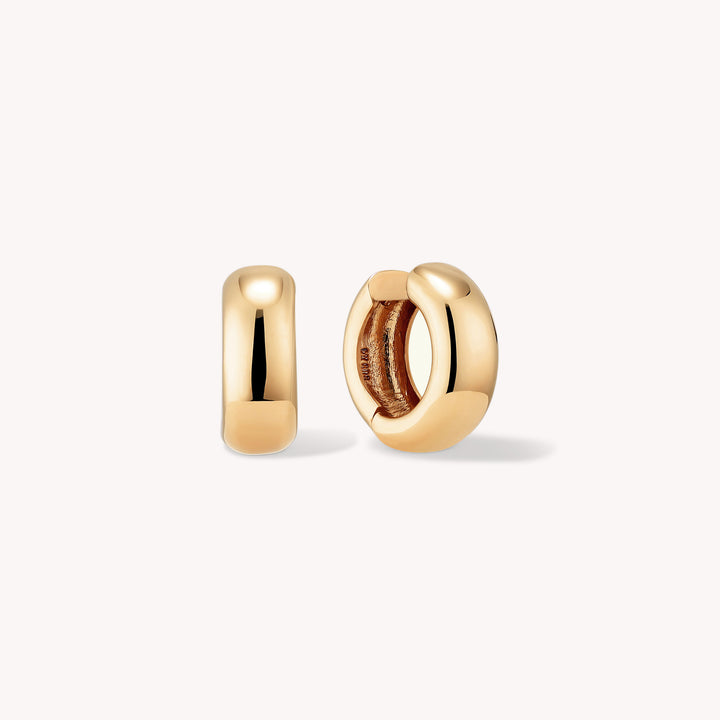 Domed Huggie Thick Chunky Hoop Earrings in 14K Solid Gold Small