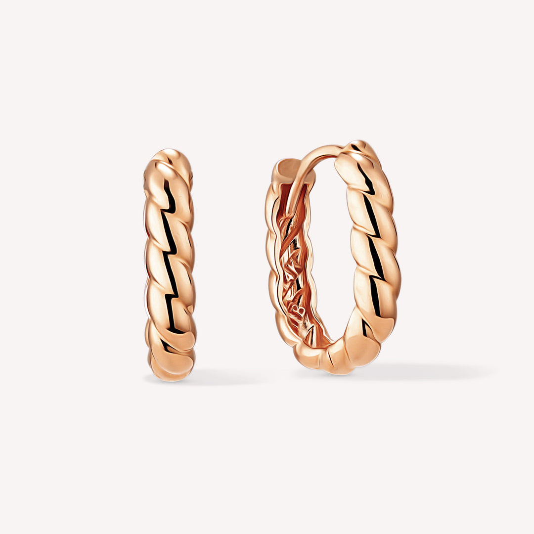 Oval Braided Hoop Earrings in 14K Solid Gold – Polished Rope-Style Hoops