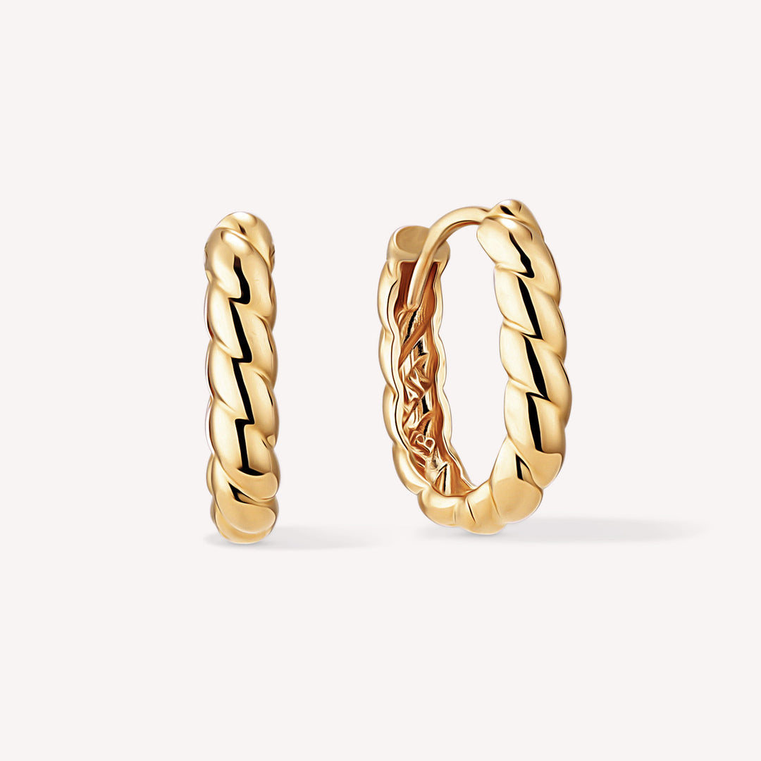 Oval Braided Hoop Earrings in 14K Solid Gold – Polished Rope-Style Hoops