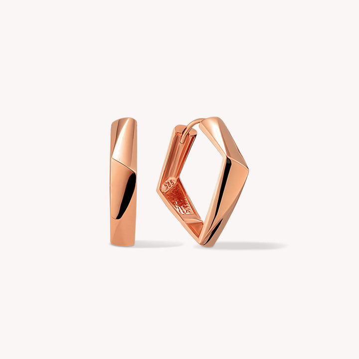 Thick Square Angled 14K Solid Gold Hoop Bold Geometric Earrings