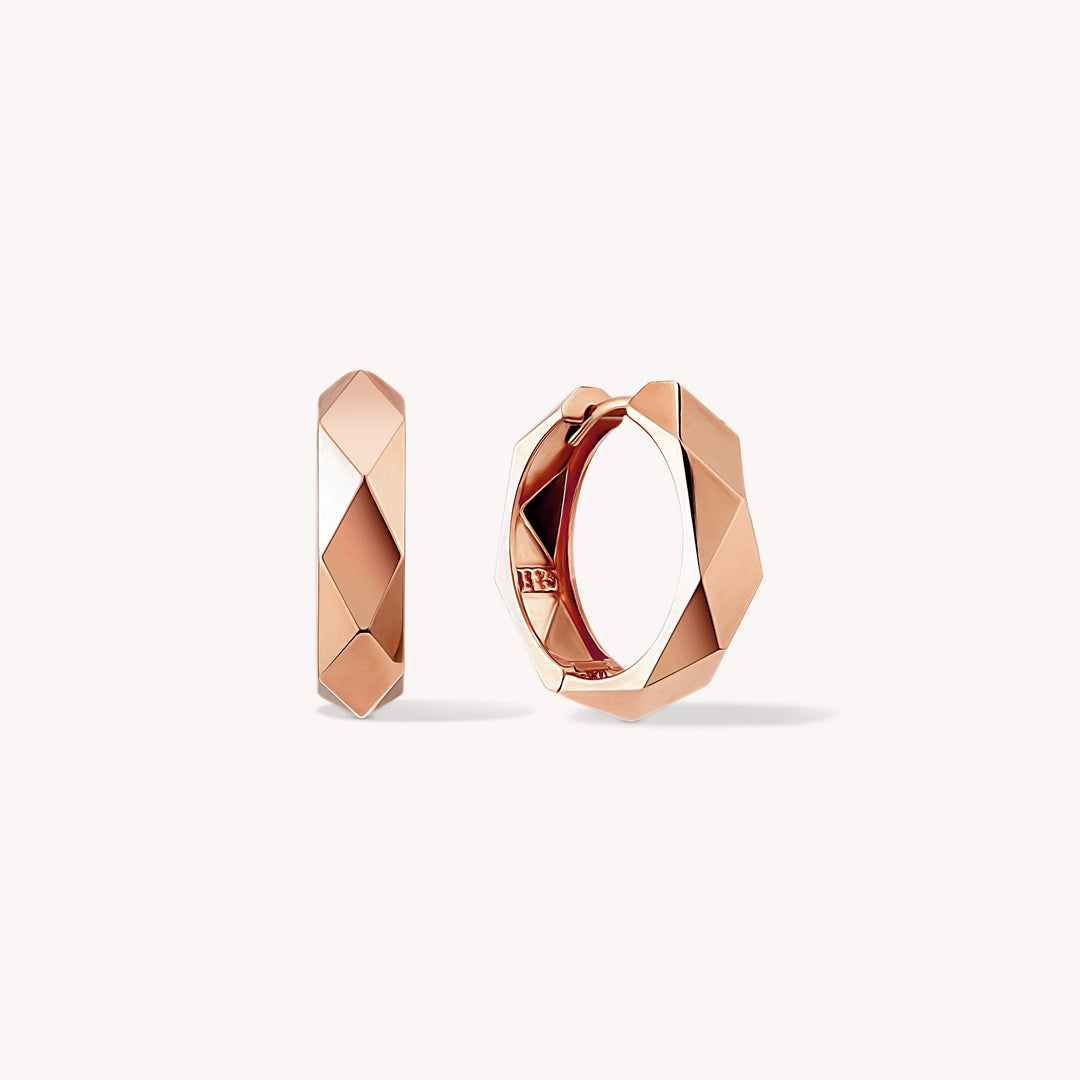 Faceted Elegance Hoop Earrings – Thick & Bold 14K Solid Gold Sculptural Hoops