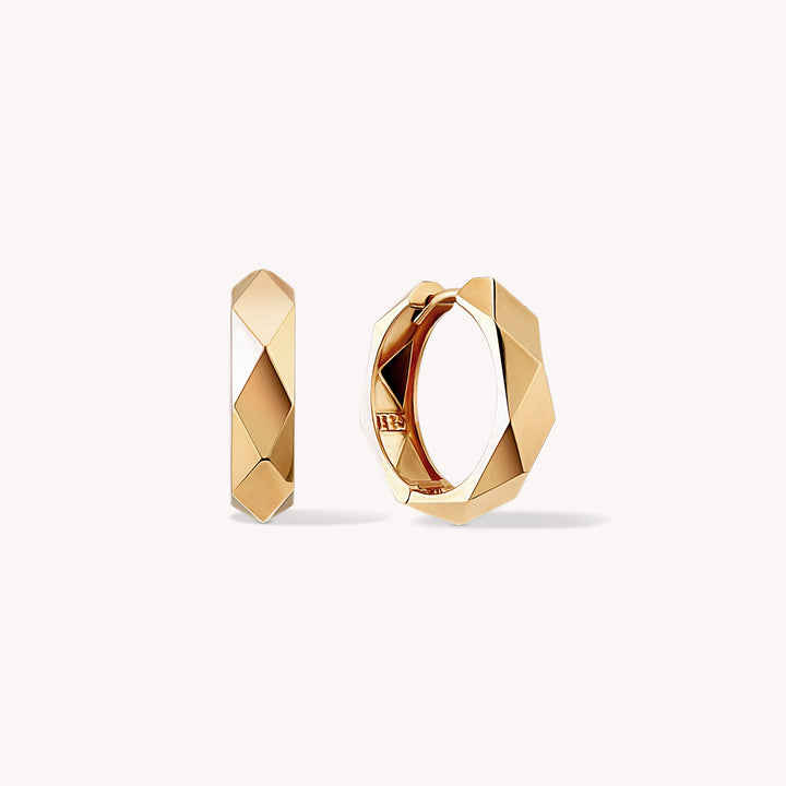 Faceted Elegance Hoop Earrings – Thick & Bold 14K Solid Gold Sculptural Hoops