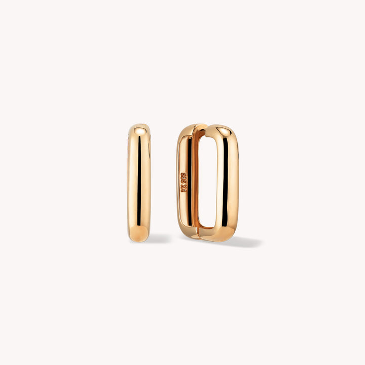 Rounded Rectangular Chunky U-Shaped Hoop Earrings Small (15mm) – 14K Solid Gold Thick Paperclip Hoops