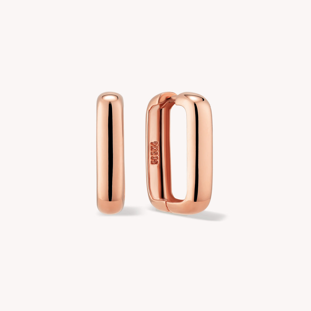 Rounded Rectangular Chunky U-Shaped Hoop Earrings Medium (20mm) – 14K Solid Gold Thick Paperclip Hoops