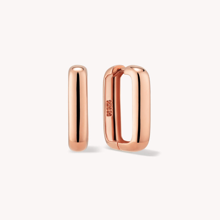 Rounded Rectangular Chunky U-Shaped Hoop Earrings Medium (20mm) – 14K Solid Gold Thick Paperclip Hoops