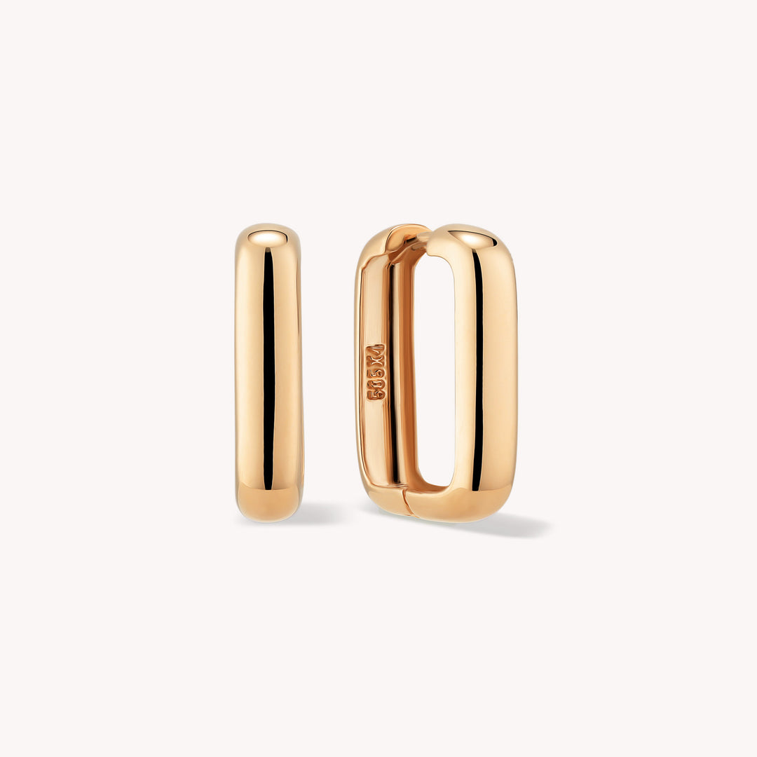 Rounded Rectangular Chunky U-Shaped Hoop Earrings Medium (20mm) – 14K Solid Gold Thick Paperclip Hoops
