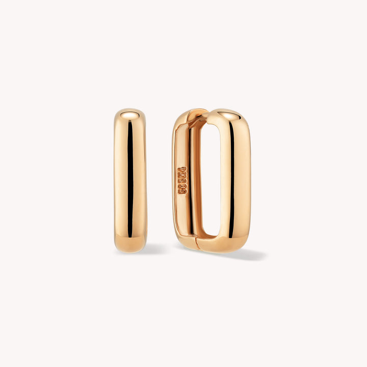 Rounded Rectangular Chunky U-Shaped Hoop Earrings Medium (20mm) – 14K Solid Gold Thick Paperclip Hoops