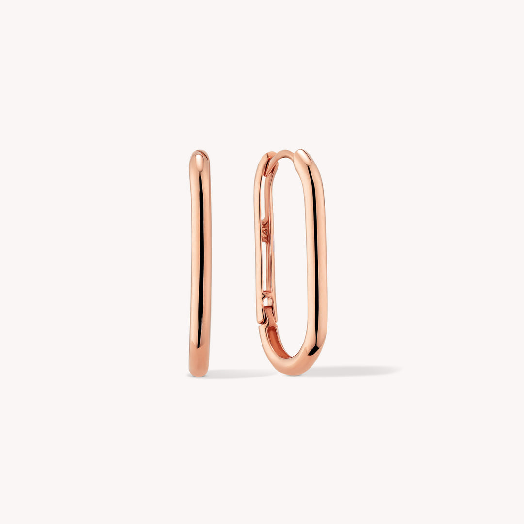 Round-Rectangular Huggie Hoop 14K Gold Earrings - Large 21mm