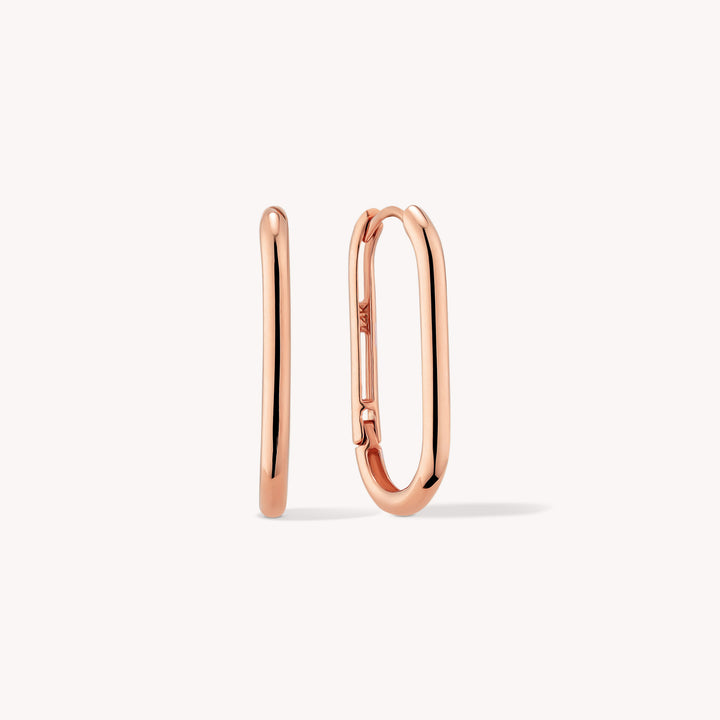 Round-Rectangular Huggie Hoop 14K Gold Earrings - Large 21mm