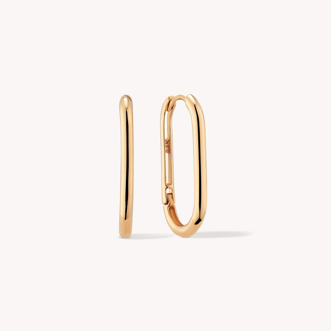 Round-Rectangular Huggie Hoop 14K Gold Earrings - Large 21mm