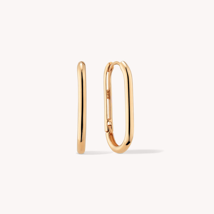 Round-Rectangular Huggie Hoop 14K Gold Earrings - Large 21mm