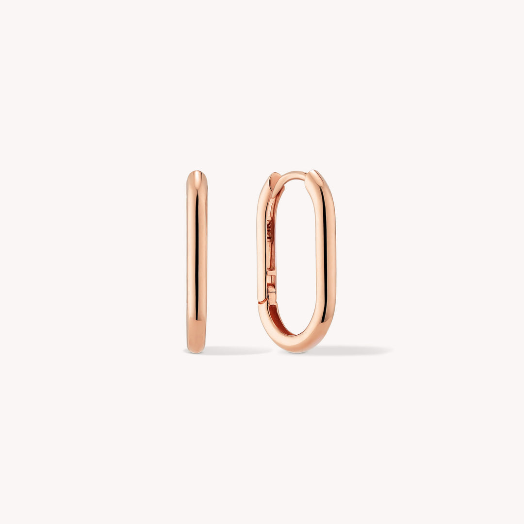 Round-Rectangular Huggie Hoop 14K Gold Earrings - Medium 16mm