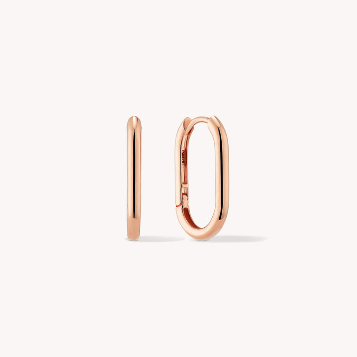 Round-Rectangular Huggie Hoop 14K Gold Earrings - Medium 16mm